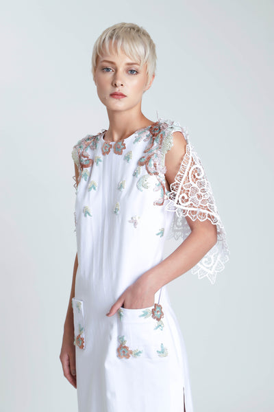 Nuage Day Dress with Handmade Lace Sleeve