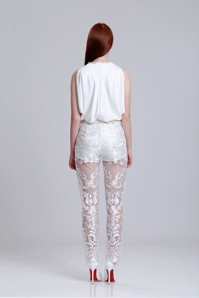 Embroidered lace sheer pants
