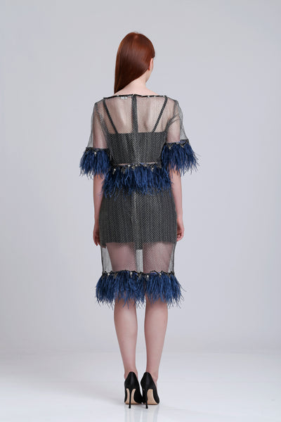 French lace top with ostrich trims