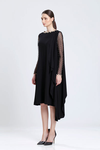 Michel Spandex Dress with Embroidered Sleeve