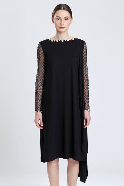 Michel Spandex Dress with Embroidered Sleeve