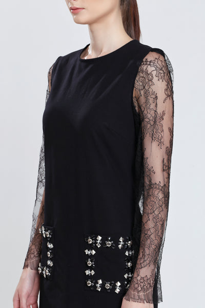 Nicholas Spandex Dress with Lace sleeve