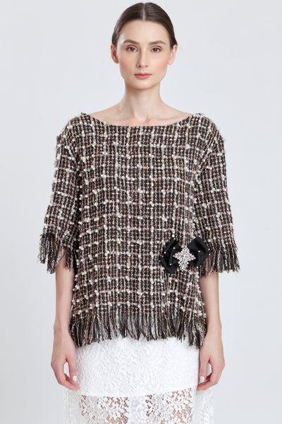 Clairaut Beaded Tweed Fringed Top