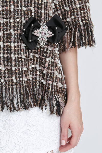 Clairaut Beaded Tweed Fringed Top