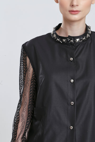 Cassini Loose Top with French Lace Sleeve