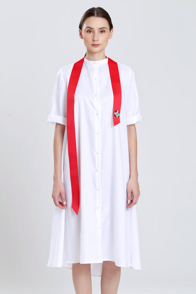 Chasles White Shirt Dress with Ribbon Sash