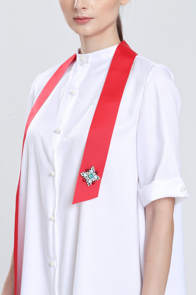 Chasles White Shirt Dress with Ribbon Sash