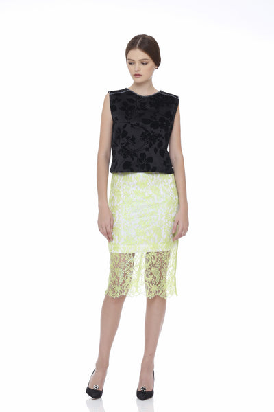 Coated Lace Pencil Skirt