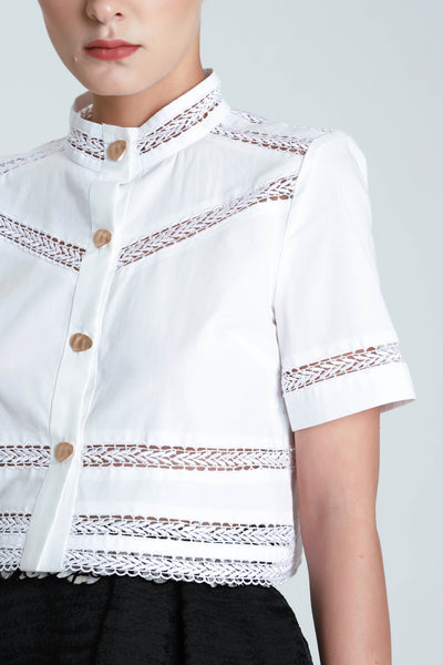 Salvia Poplin Paneled top