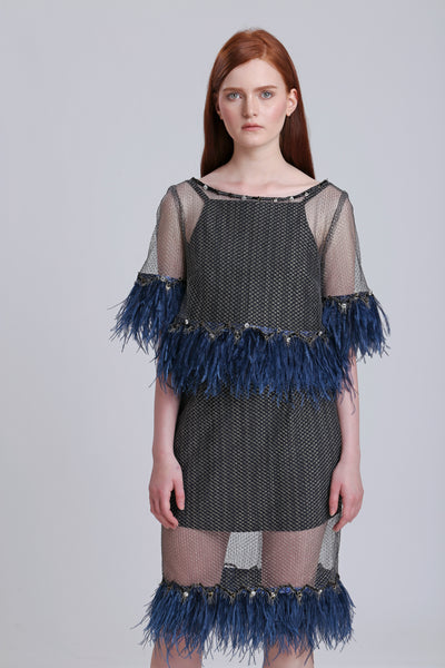 French lace top with ostrich trims