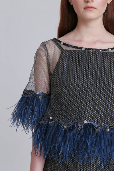 French lace top with ostrich trims