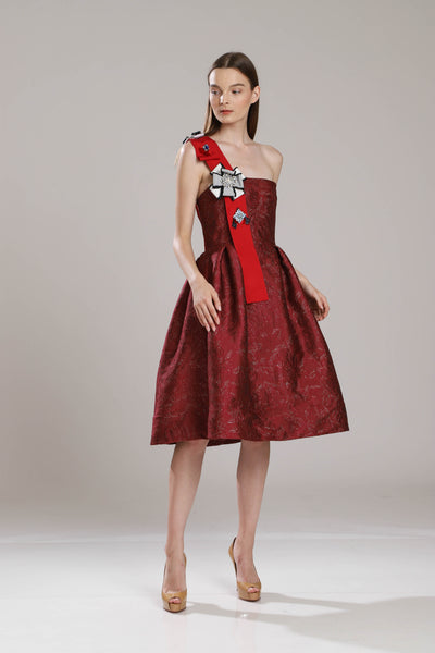 Dryden Sash Jacquard Dress