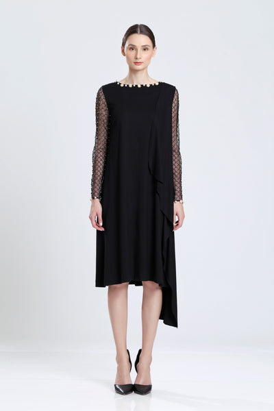 Michel Spandex Dress with Embroidered Sleeve