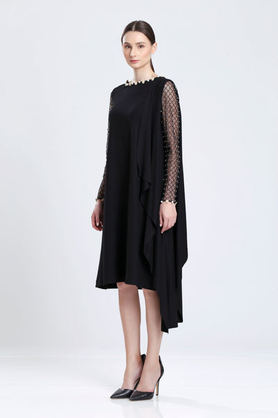 Michel Spandex Dress with Embroidered Sleeve