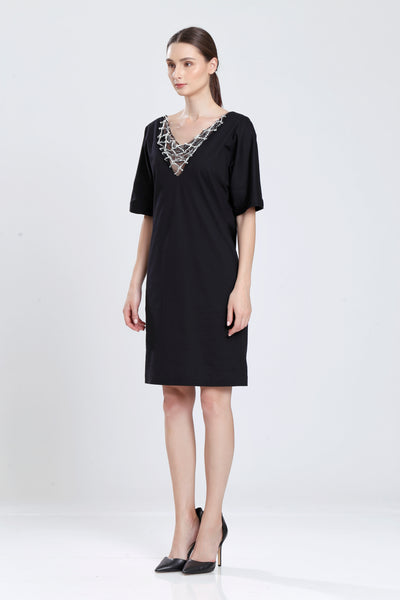 Antoine Pearl Cowl Neckline Dress