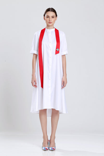 Chasles White Shirt Dress with Ribbon Sash