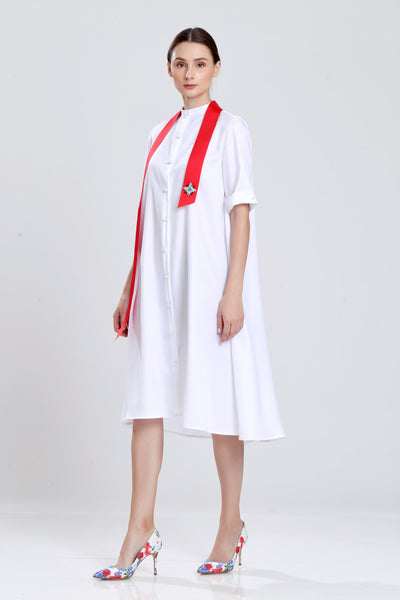 Chasles White Shirt Dress with Ribbon Sash