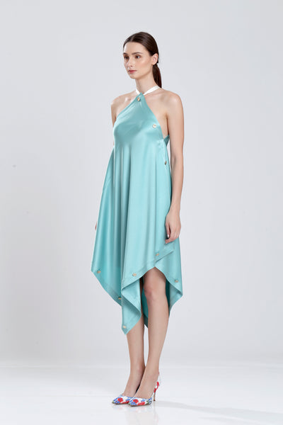 Oronce Fine Double Silk Satin Handkerchief Halter Dress